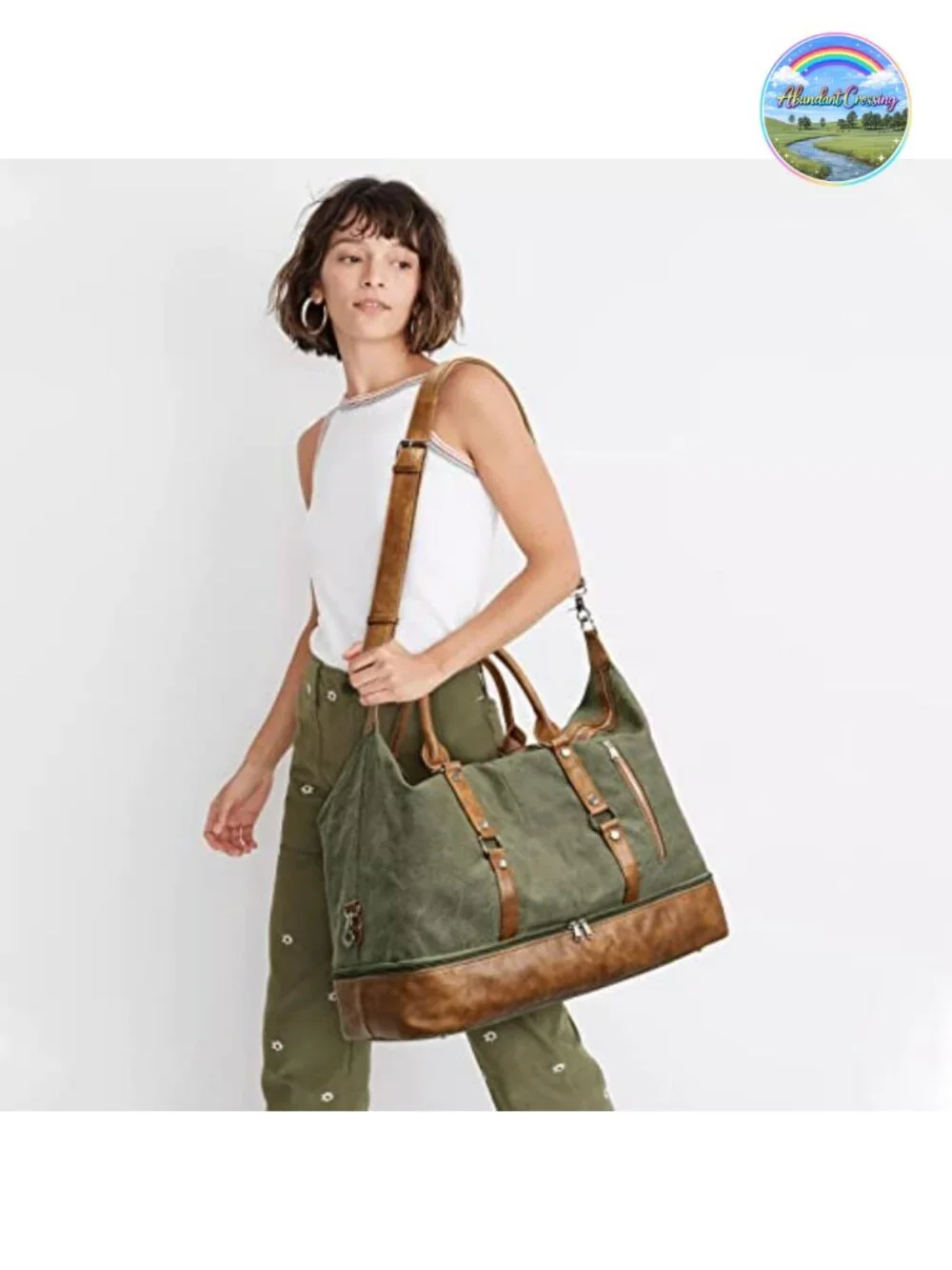 Canvas Duffle Bag for Men Overnight Travel Weekender with Shoe Compartment and